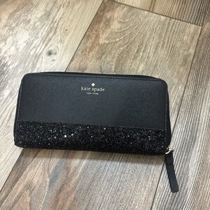 kate spade black glitter-accent zip-around wallet